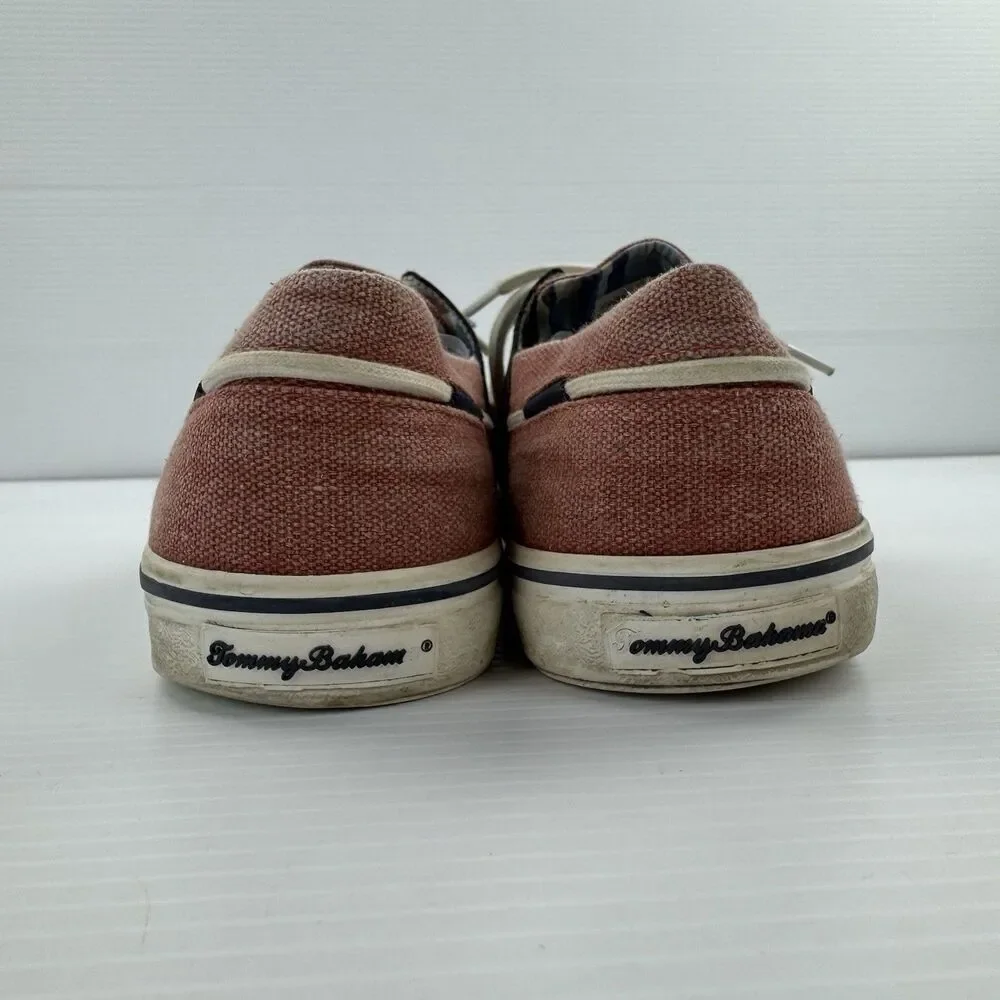 Tommy Bahama Asunder Stripes Canvas Boat Shoes Red Blue Men 10.5 Deck Nautical